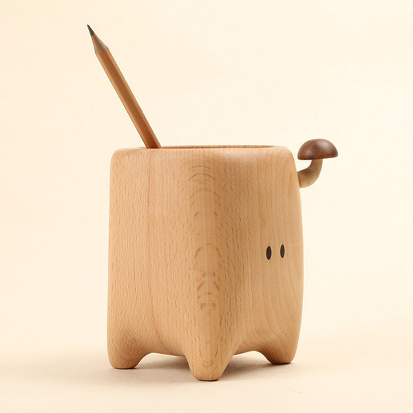 Hot sale Wooden Cartoon Holder with Mushroom Wooden Desktop Pen Pencil Holder Stand  Table Kitchen organizer