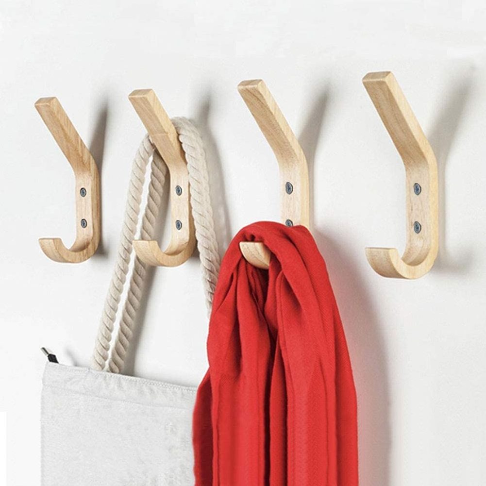 Hot Sale Wooden Coat Hooks ,Natural Oak Wood Hooks Decorative Organizer Heavy Duty Wall Mounted Hooks