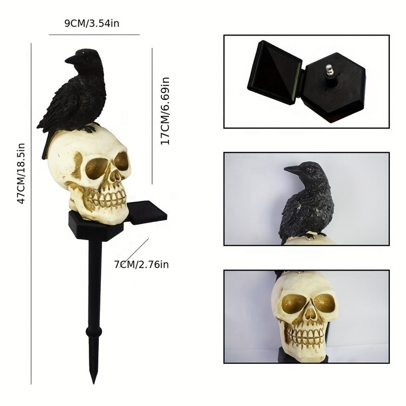 Halloween Decoration Skull Solar Lamp Outdoor Horror Skeleton Crow Skull Decorative Atmosphere Lighting Holiday Garden Yard Home