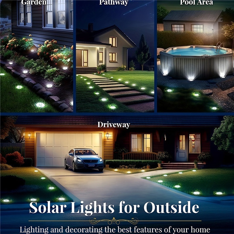 Solar Lights OutdoorBright 12 LEDs, Waterproof, Solar Disc Lights, For Pathway, Garden, Yard, Lawn, Walkway, Driveway