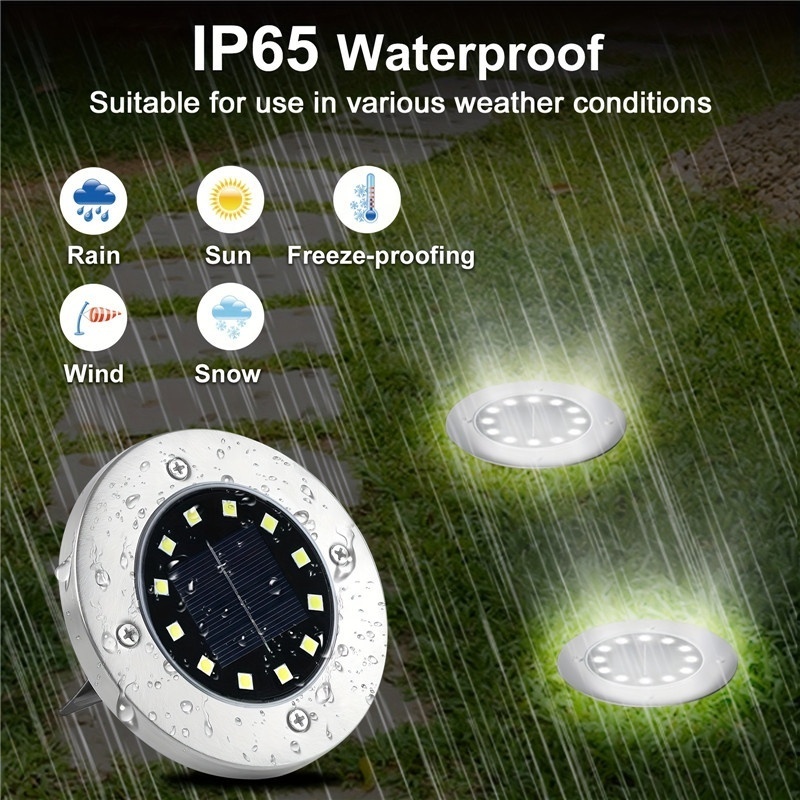 Solar Lights OutdoorBright 12 LEDs, Waterproof, Solar Disc Lights, For Pathway, Garden, Yard, Lawn, Walkway, Driveway