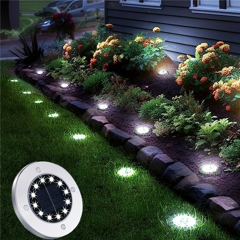 Solar Lights OutdoorBright 12 LEDs, Waterproof, Solar Disc Lights, For Pathway, Garden, Yard, Lawn, Walkway, Driveway