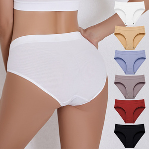 In Stock Hot Sale Polyamide Rib Comfortable Cotton Crotch Briefs Solid Women's Panties Customized Seamless Women's Underwear