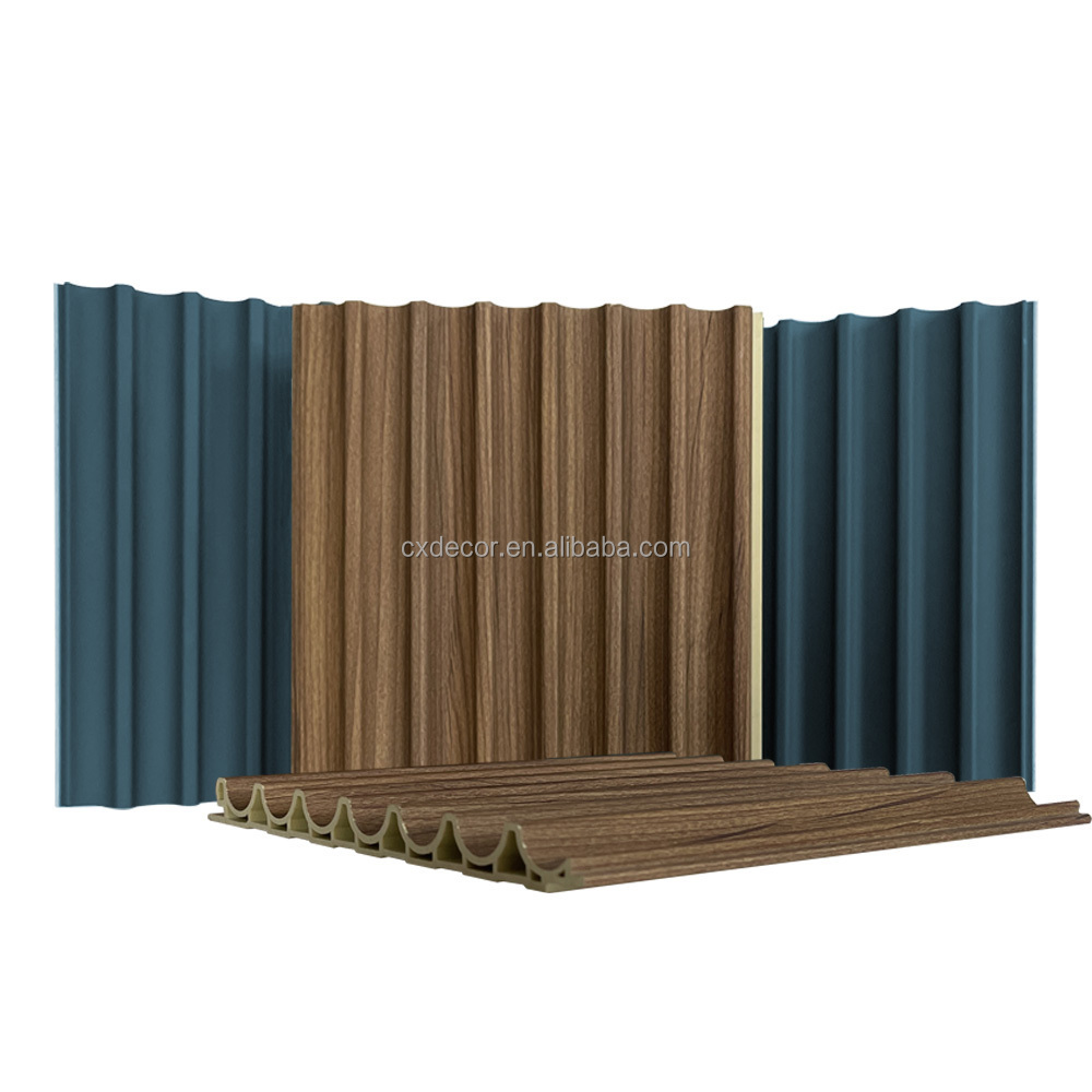 Waterproof Wpc Wall Panel Pvc Film Wood Plastic Wpc Ceiling Slat Cladding Fluted Indoor Wall Panel For Interior Decoration