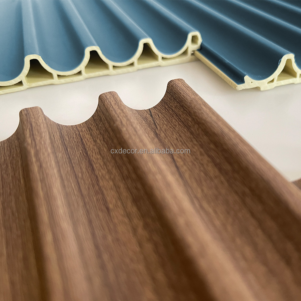 Waterproof Wpc Wall Panel Pvc Film Wood Plastic Wpc Ceiling Slat Cladding Fluted Indoor Wall Panel For Interior Decoration