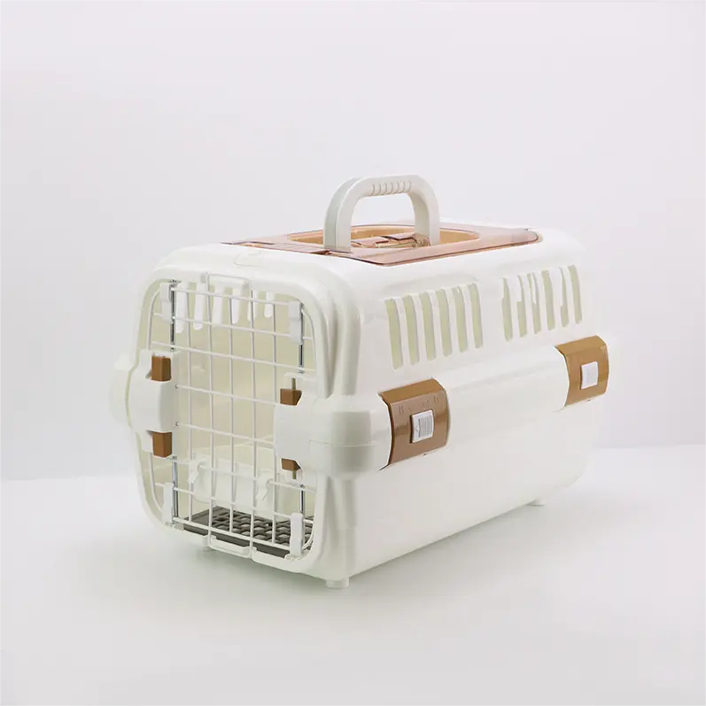 Portable Top Skylight Design Steel Wire Opening Cat Dog Carrier Cage Plastic Pet Carrier Travel Aviation Pet Air Box