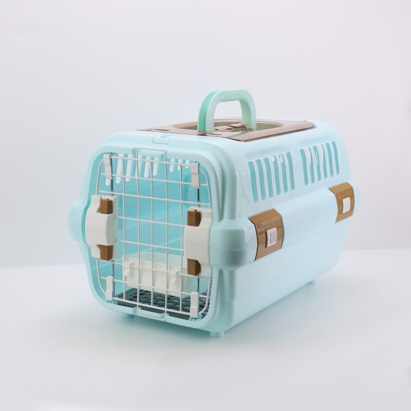 Portable Top Skylight Design Steel Wire Opening Cat Dog Carrier Cage Plastic Pet Carrier Travel Aviation Pet Air Box