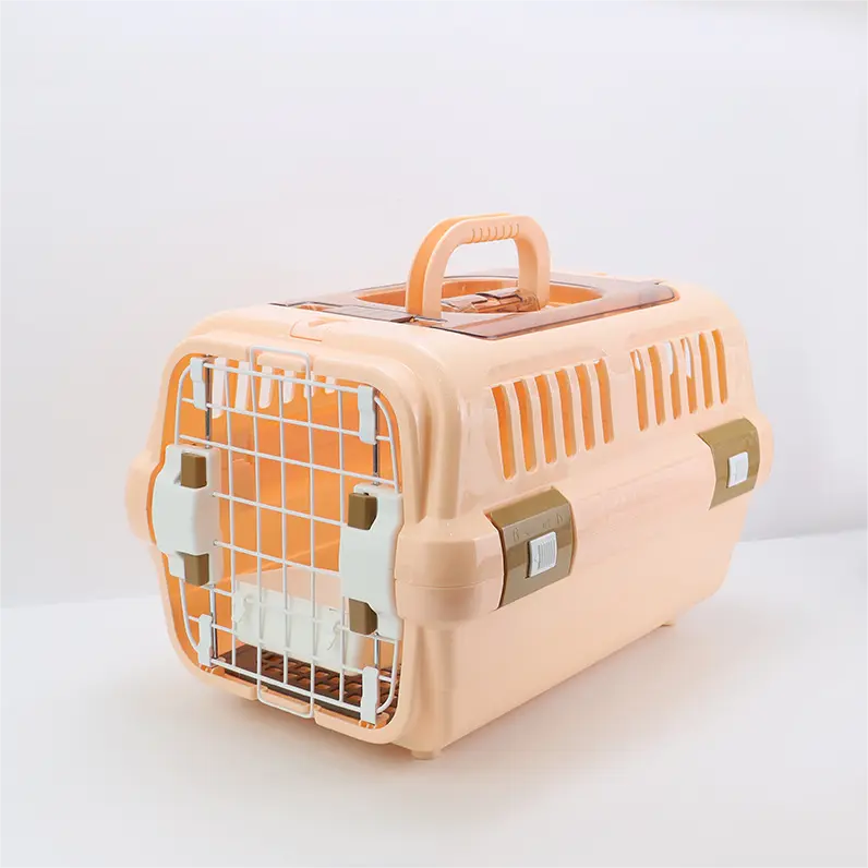 Portable Top Skylight Design Steel Wire Opening Cat Dog Carrier Cage Plastic Pet Carrier Travel Aviation Pet Air Box