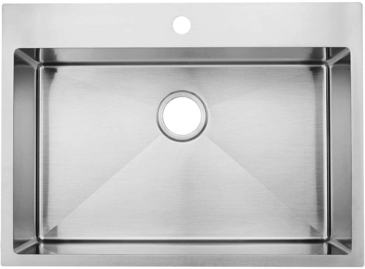 Stainless Steel Kitchen Sink, 18 Gauge Commercial Handmade Single Bowl Kitchen Sinks Workstation Single Basin Brushed Nickel