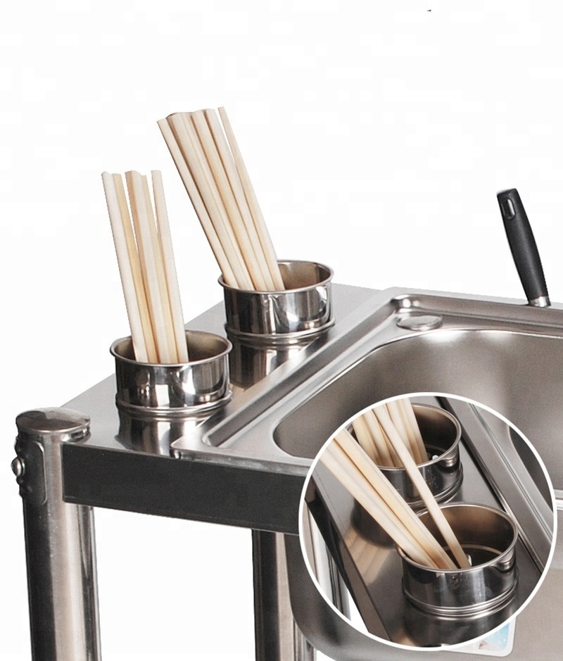 Kitchen sink stainless steel single-slot sink with floor stand chopsticks cage knife holder