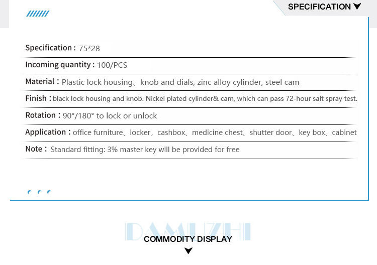 DMZ-6061 High quality 3 digits combination lock with master key and code change button for cabinet and furniture