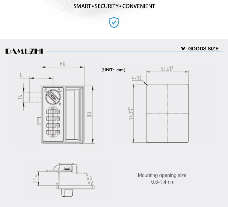 DMZ-6031 High quality plastic 4 digits combination lock with handle for cabinet and furniture