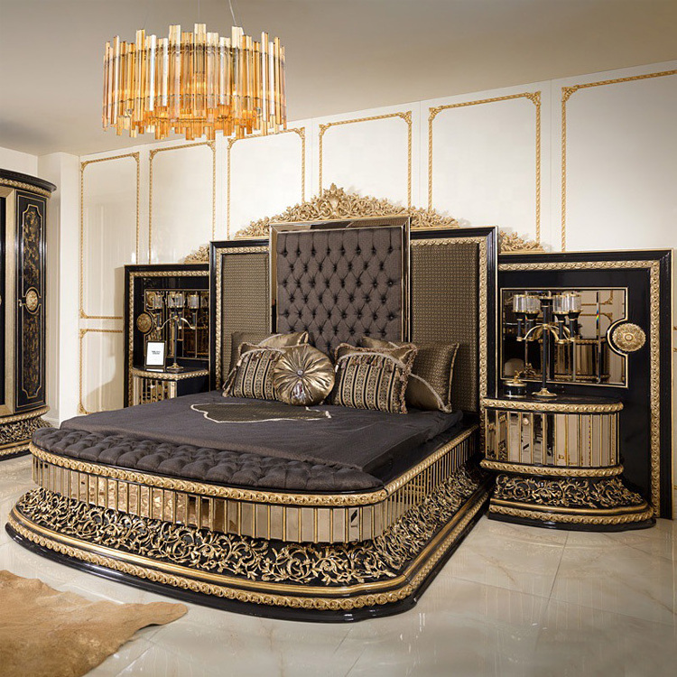 Comfortable Luxury Royal European Style Home Bedroom Furniture Upholstered Wooden Frame Double King Size Bed