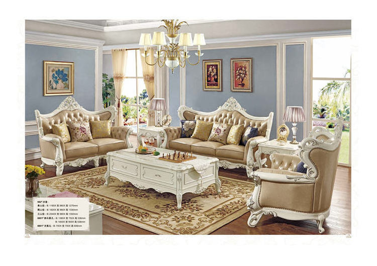 High Quality Custom European Style 1+2+3 Seater Solid Wood Combination Couch Royal Classic Living Room Leather Sofa