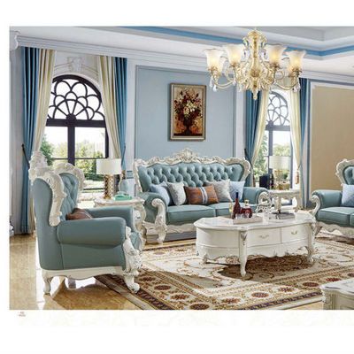 High Quality Custom European Style 1+2+3 Seater Solid Wood Combination Couch Royal Classic Living Room Leather Sofa