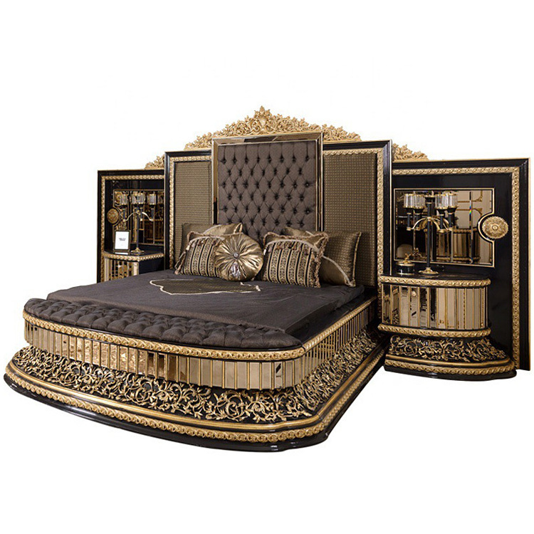 Comfortable Luxury Royal European Style Home Bedroom Furniture Upholstered Wooden Frame Double King Size Bed