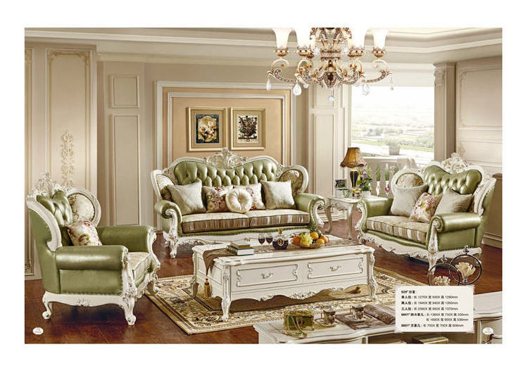 High Quality Custom European Style 1+2+3 Seater Solid Wood Combination Couch Royal Classic Living Room Leather Sofa