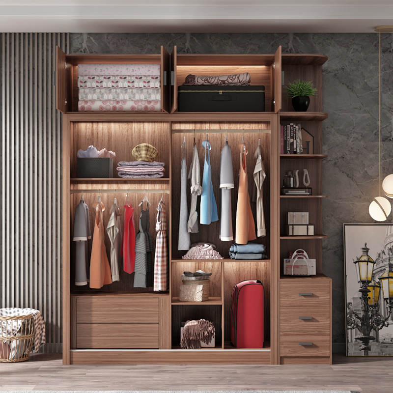 European Minimalist Wardrobe with Shelves Plywood Farmhouse Scandinavian French Bedroom Wardrobe Closet