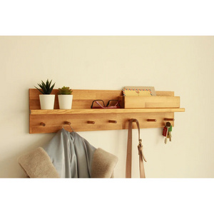 Bamboo Wall Mounted Hanging Entryway Shelf Wood Coat Hooks Shelf For Wall