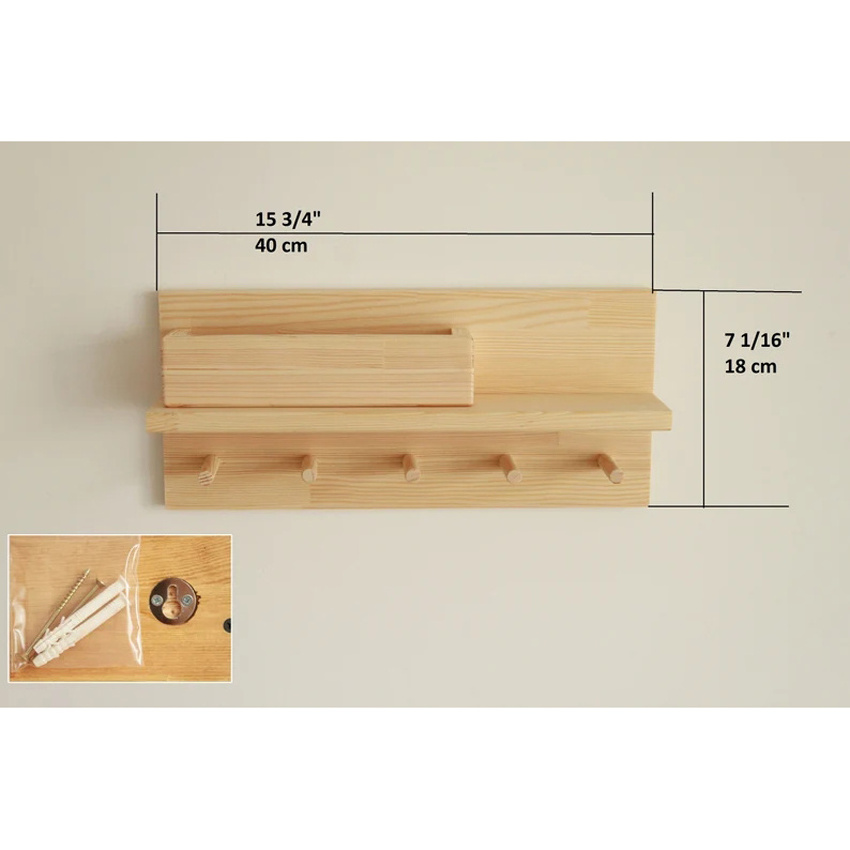 Bamboo Wall Mounted Hanging Entryway Shelf Wood Coat Hooks Shelf For Wall