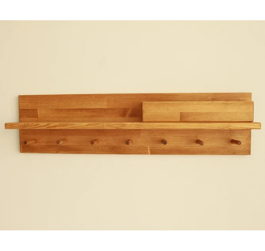 Bamboo Wall Mounted Hanging Entryway Shelf Wood Coat Hooks Shelf For Wall