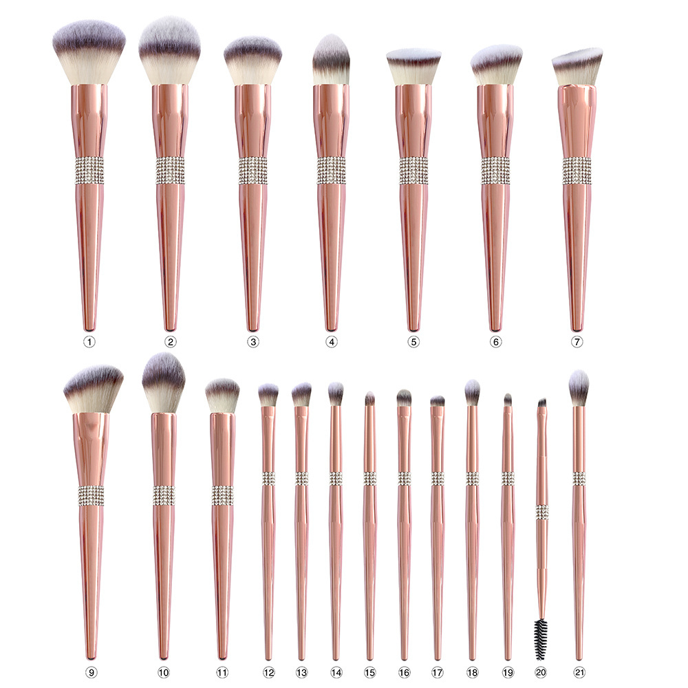 Hot sell private label rose gold makeup brushes set 14pcs rhinestone soft bristle makeup brush with packing bag