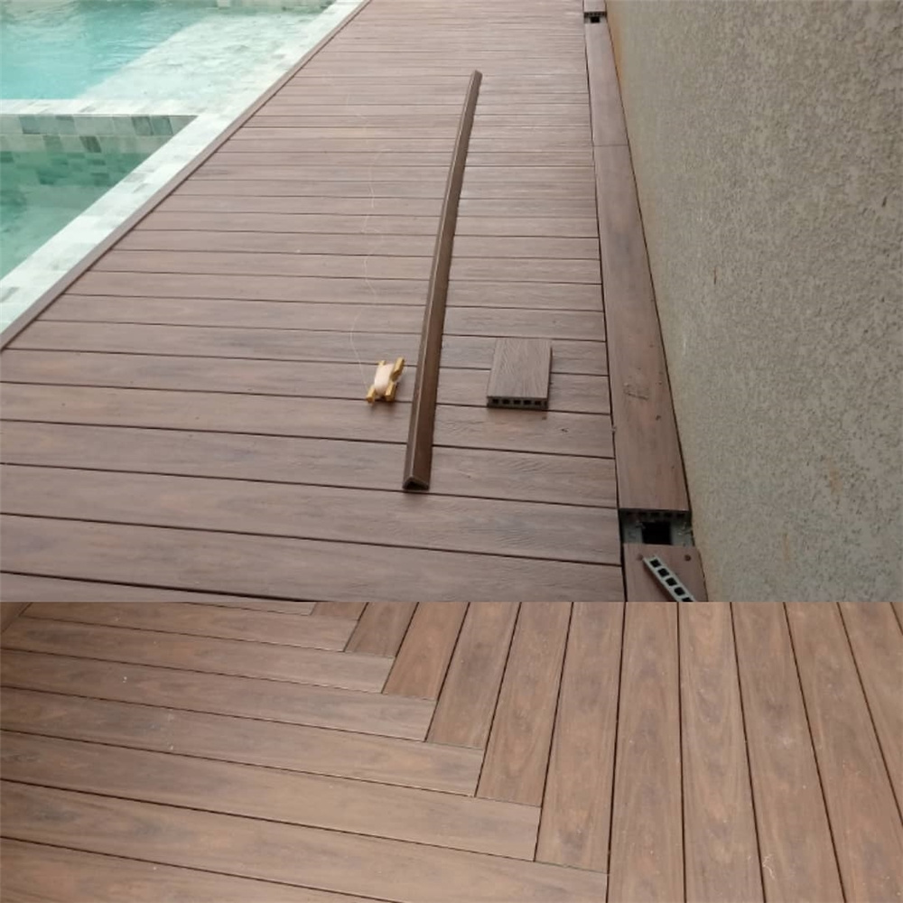 Solid Outdoor Hot Sale Wood Plastic Composite Flooring WPC Decking Anti-UV WaterProof Deck Wood Veneer For Swimming Pools