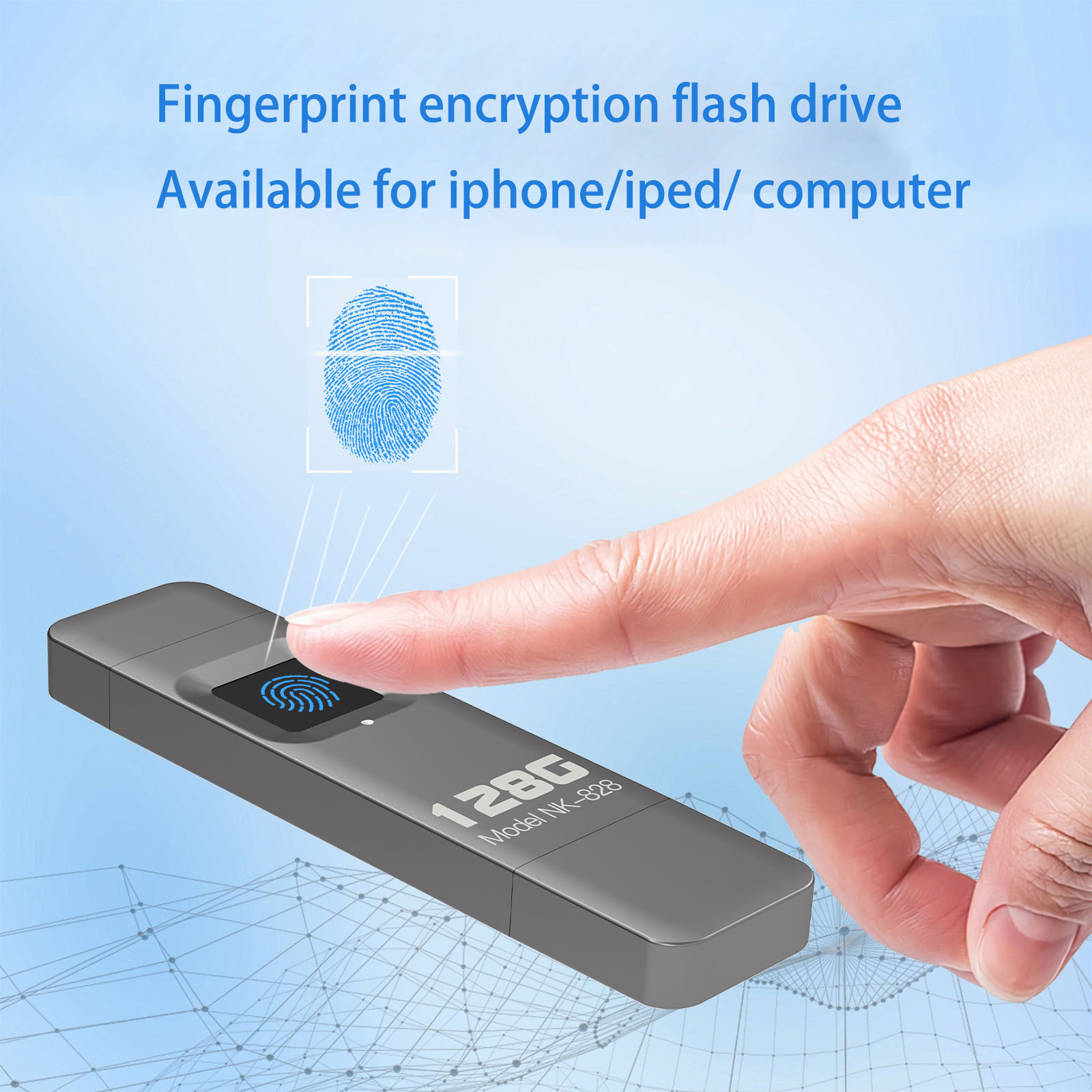 Factory  fingerprint encryption USB flash Drive 256g Metal USB flash drive 128g fingerprint USB flash drive for iPhone/iPad/PC