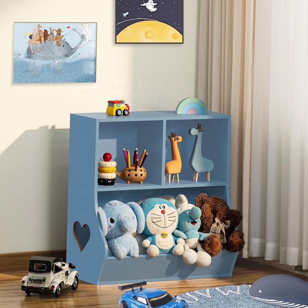 Bookshelf and Toy Storage Organizer, Kids Toy Cabinet and Bookcase, Wooden 3 Cubby Children Book Shelf