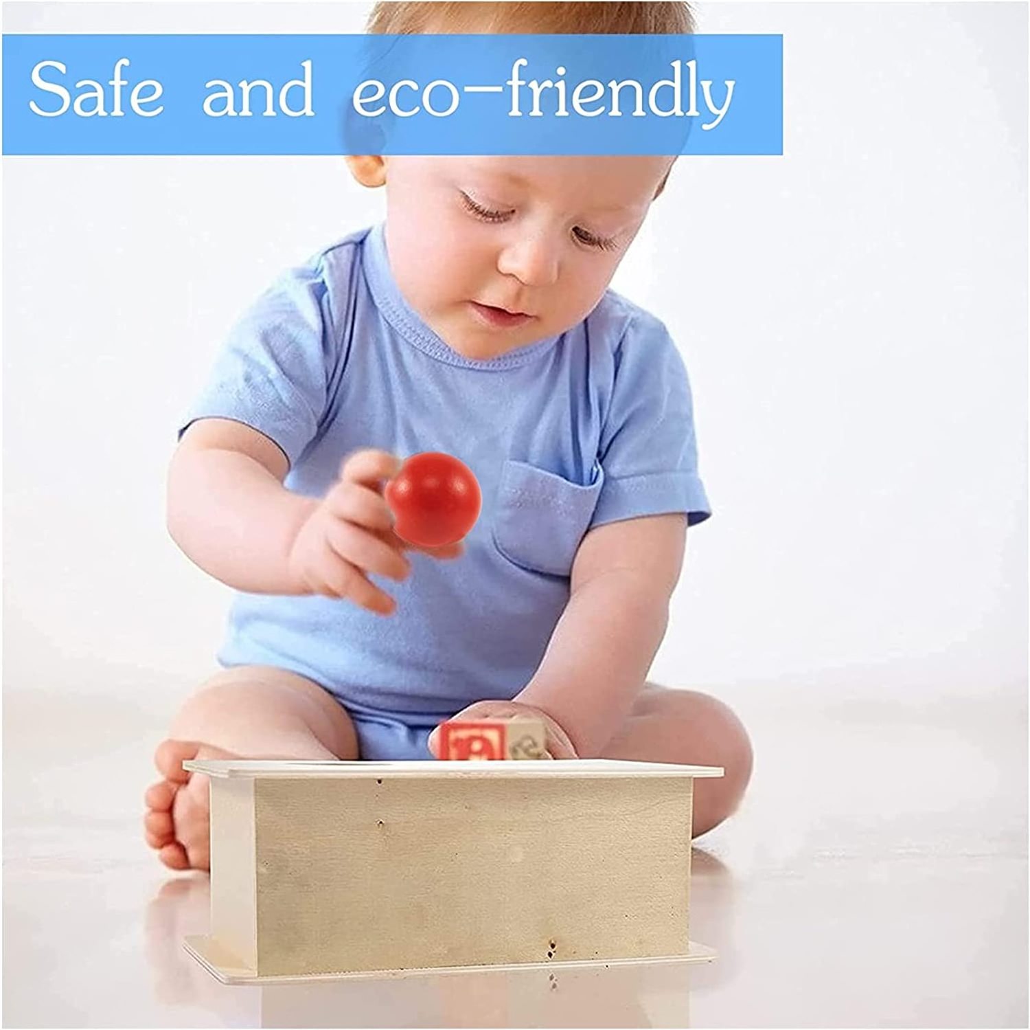 Wooden coin ball matching box 2 drawers 5 coins, 1 wooden ball wooden coin box baby educational toy