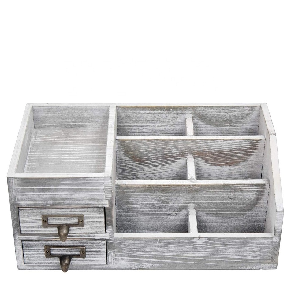 Rustic wooden office desktop organizer Home organizer storage with  2 tier drawers for Jewelry storage  office desk accessories