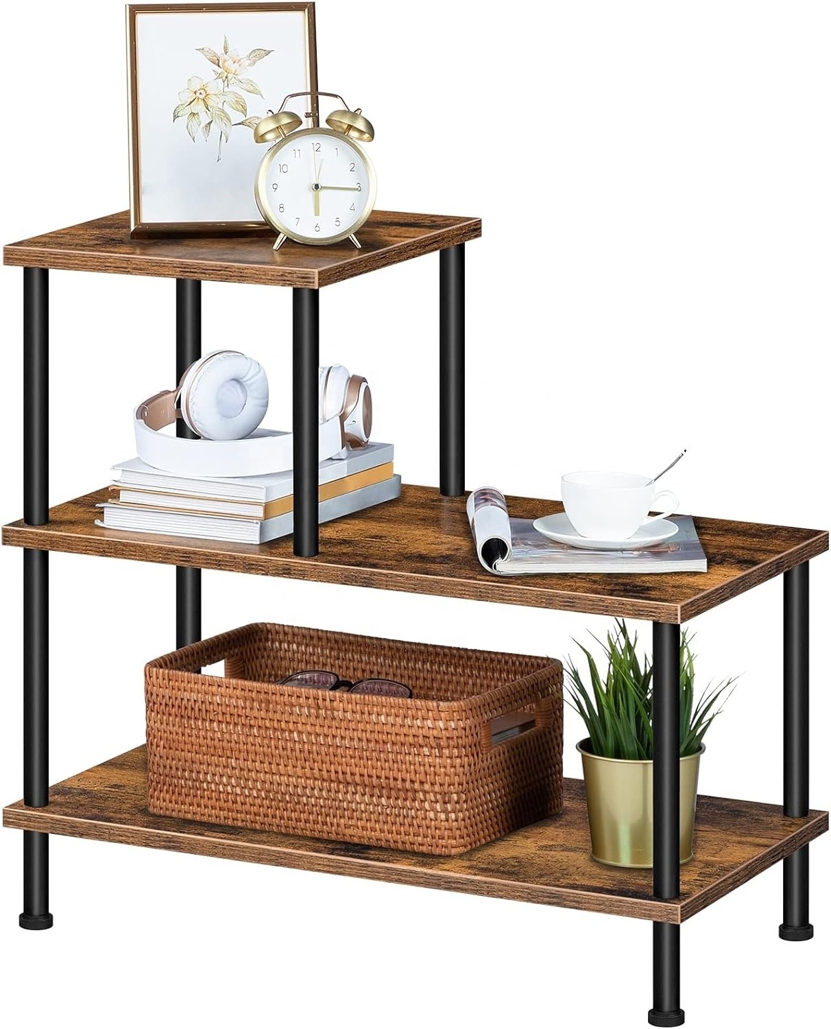 The 3-Tier Narrow Side Table with Decorative Ladder Shelf strong and stable structure for Small Space in Living Room Bedroom