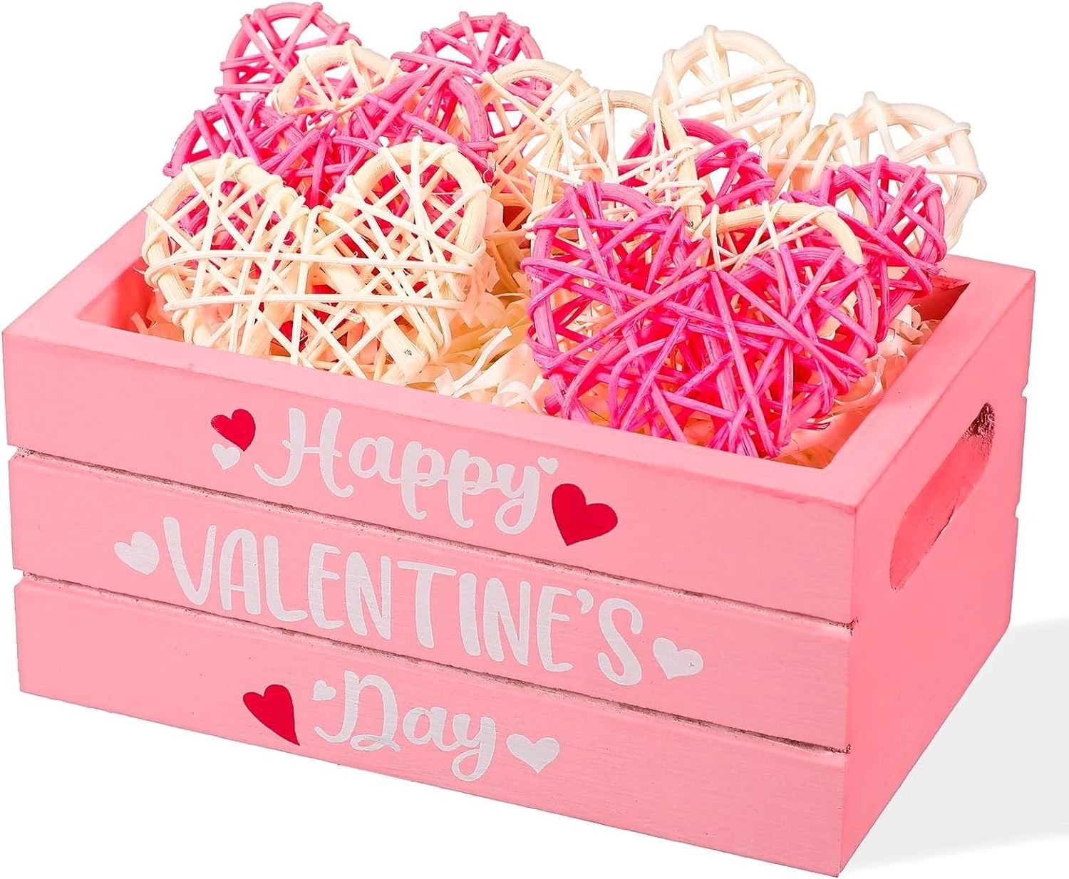 farmhouse mini wooden crate with heart shaped rattan balls  custom wooden box for decoration