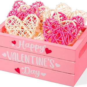 farmhouse mini wooden crate with heart shaped rattan balls  custom wooden box for decoration