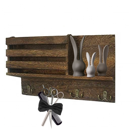 Decorative Key Hanging Rack with double Hooks Farmhouse Key Rack Organizer Entryway Shelf Wall mounted key holder