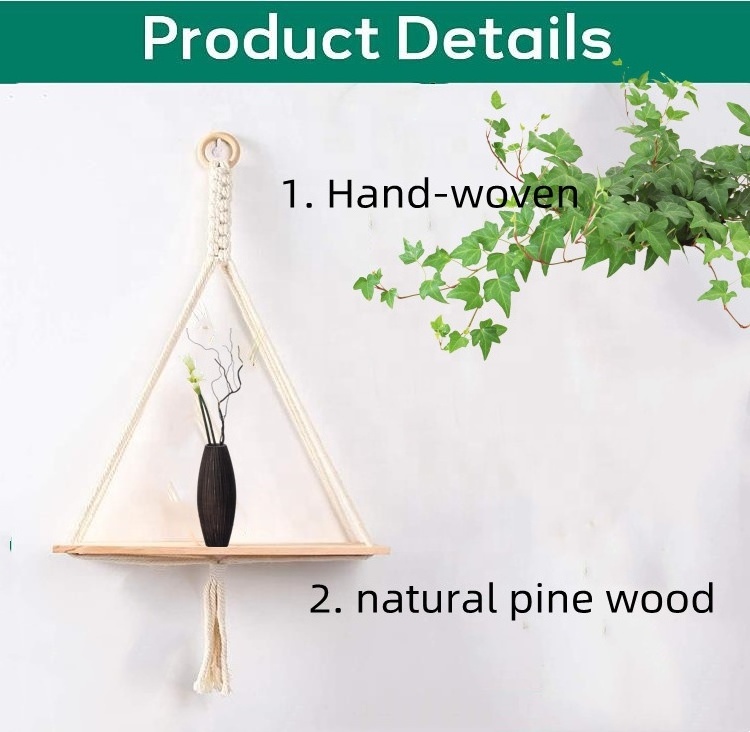 Farmhouse 2 Pack Wood Shelves Plant Hangers for Wall Window Boho Shelves Wall Hanging Decor Macrame Shelf for Living Room