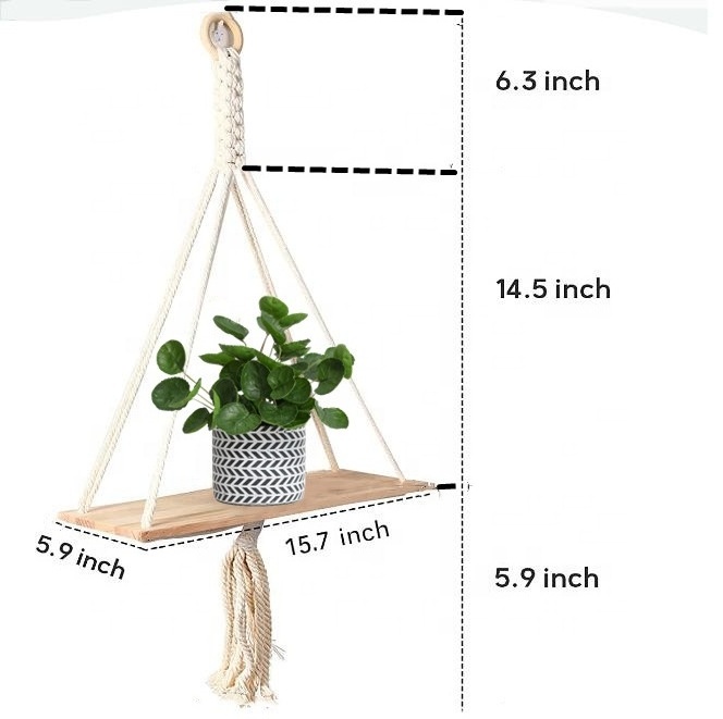 Farmhouse 2 Pack Wood Shelves Plant Hangers for Wall Window Boho Shelves Wall Hanging Decor Macrame Shelf for Living Room