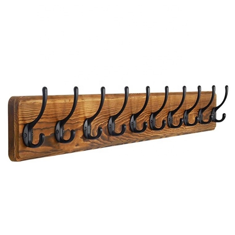 Hot selling wall-mounted multi-function multi-hook storage daily necessities wooden home wall rack.