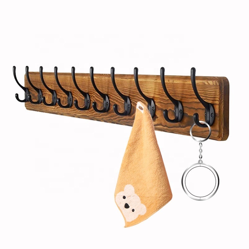 Hot selling wall-mounted multi-function multi-hook storage daily necessities wooden home wall rack.