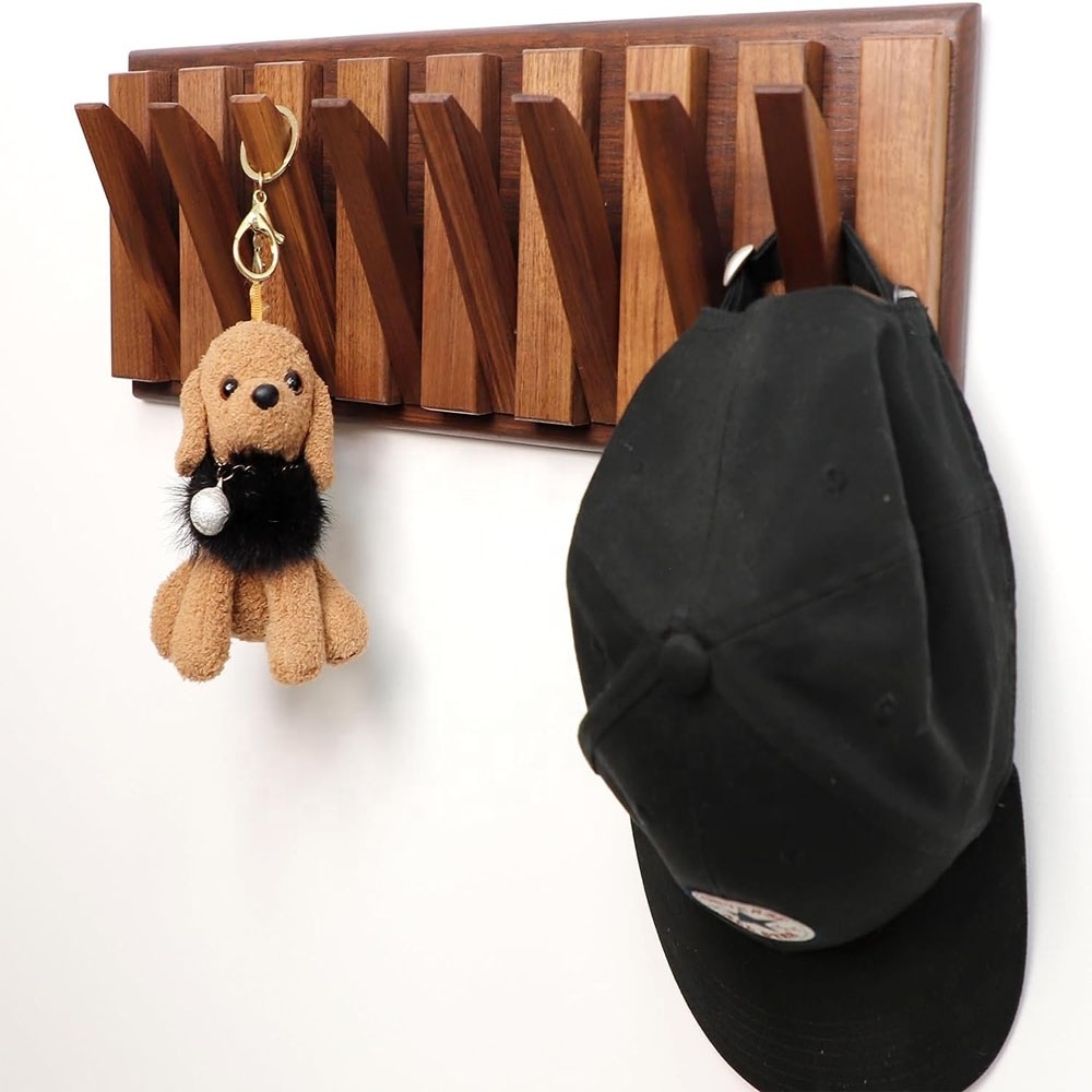 Walnut hook wall hanger Nordic wall coat and hat rack entry door key decoration solid wood keyboard hook