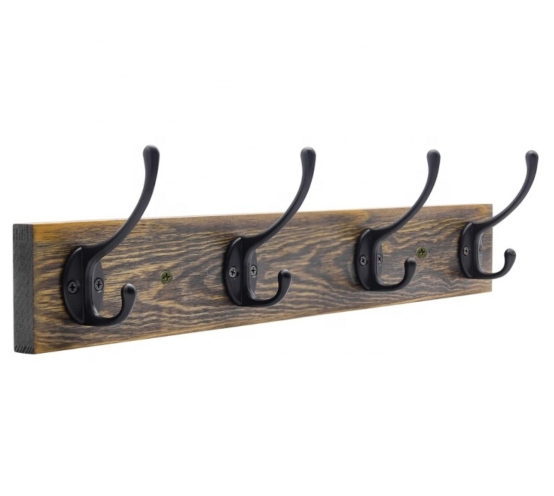 Rustic Wood Rack with 4 Hooks wooden Coat Hook Hanger with hooks Wall Mounted Coat Rack