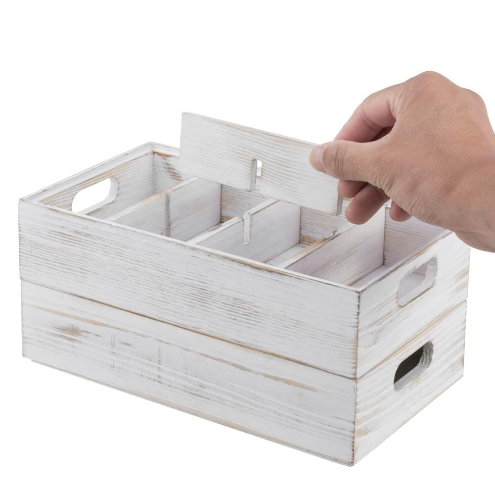 Set of 2 white solid wood vanity storage organizer box  countertop caddy trays Desk organizer box under desk drawer organizer