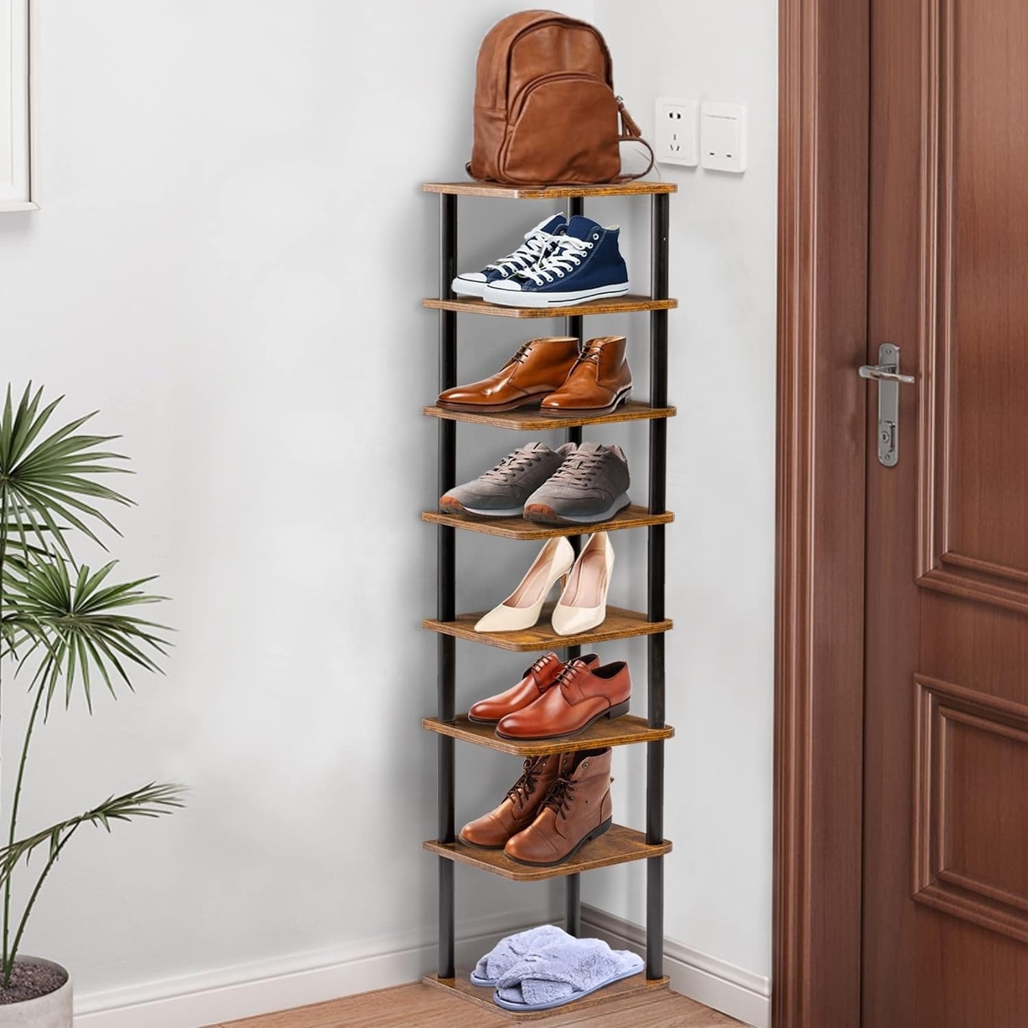 Rack for Entryway Vertical Shoe Rack - Wooden Narrow Shoe Rack Shoe Storage Organizer Free Standing