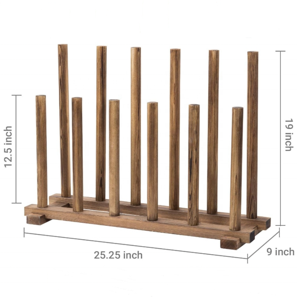 Solid Wood Freestanding Boot Rack Shoe Storage Stand with 12 Tall Posts