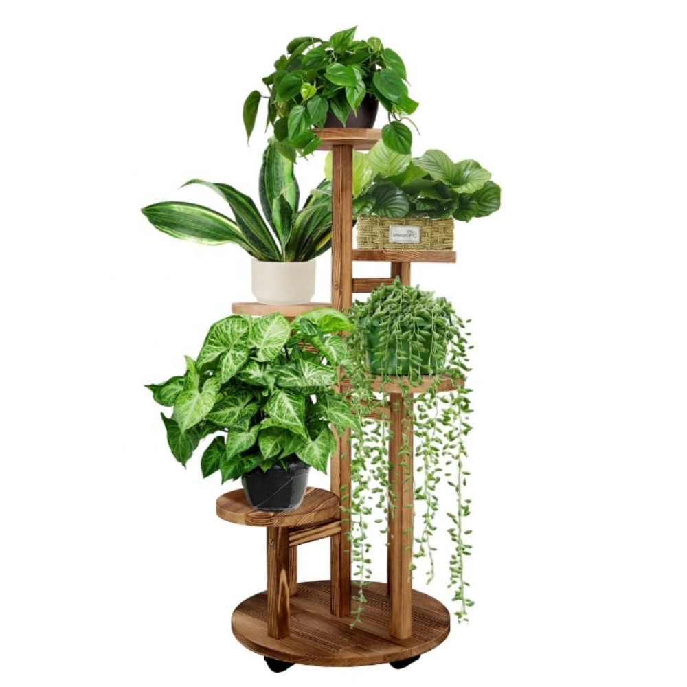 5Tiered Tall Plant Stand for Indoor, Wood Plant Shelf Corner Display Rack, Multi-tier Planter Pot Holder