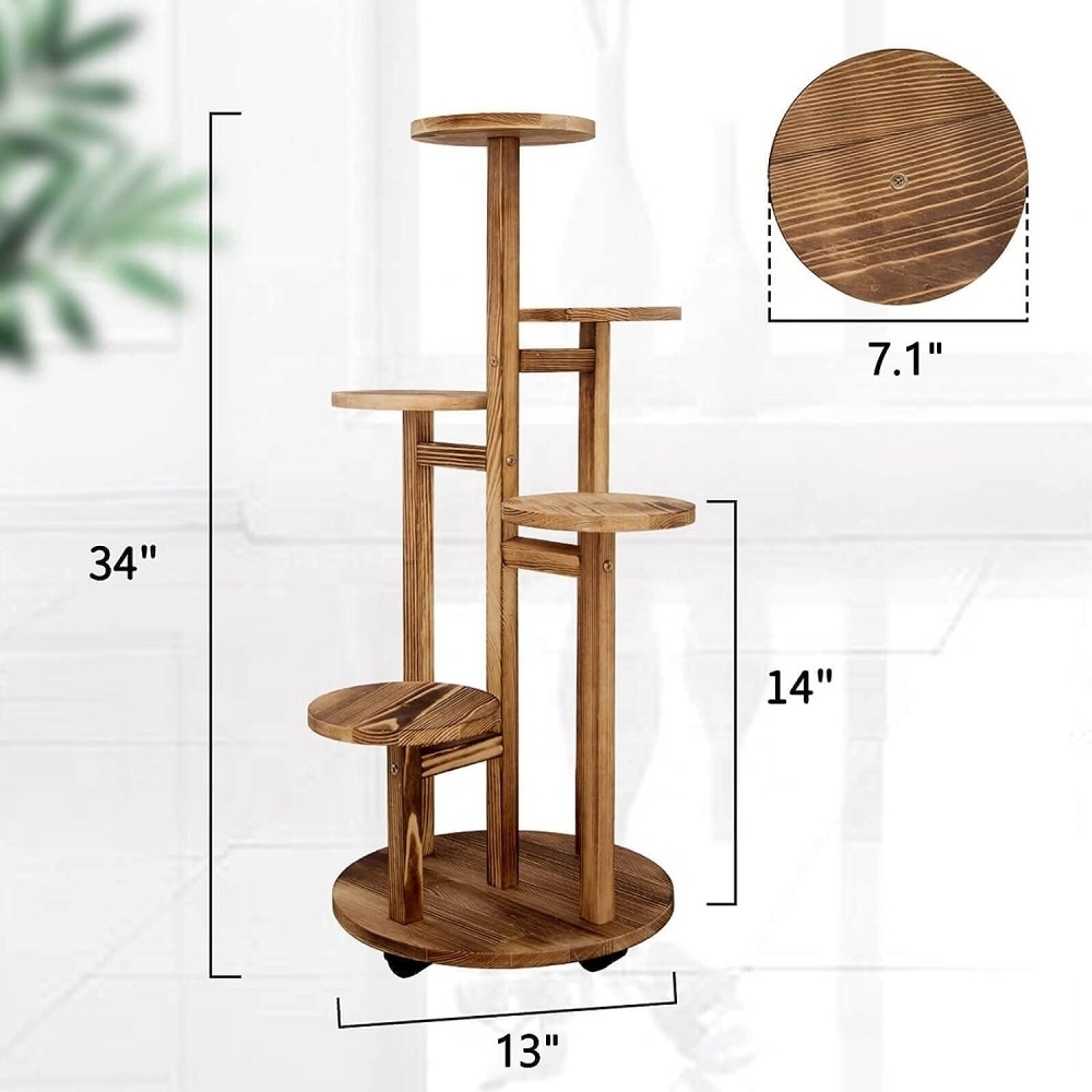 5Tiered Tall Plant Stand for Indoor, Wood Plant Shelf Corner Display Rack, Multi-tier Planter Pot Holder