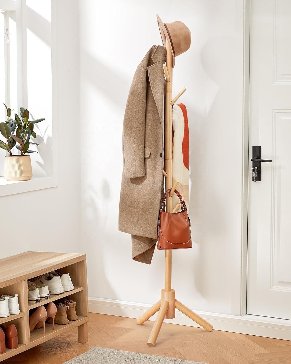 Coat Racks Freestanding Hall Tree Wooden Freestanding Easy to Assemble Tree Suitable for Hanging Clothes Bags Hats Accessories