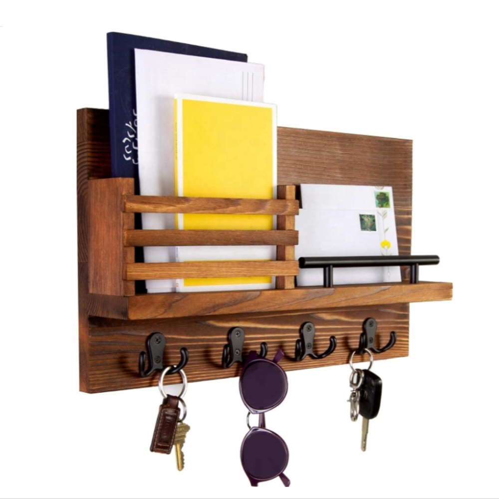 Key Holder for Wall and Mail Shelf Decorative Wooden Wall Organizer Rack for Keys, Letters