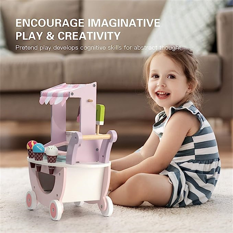 Toddlers Pretend Play Food Truck sweet ice cream candy desert cart ice cream push carts Wooden Ice Cream Cart Toys for Kids