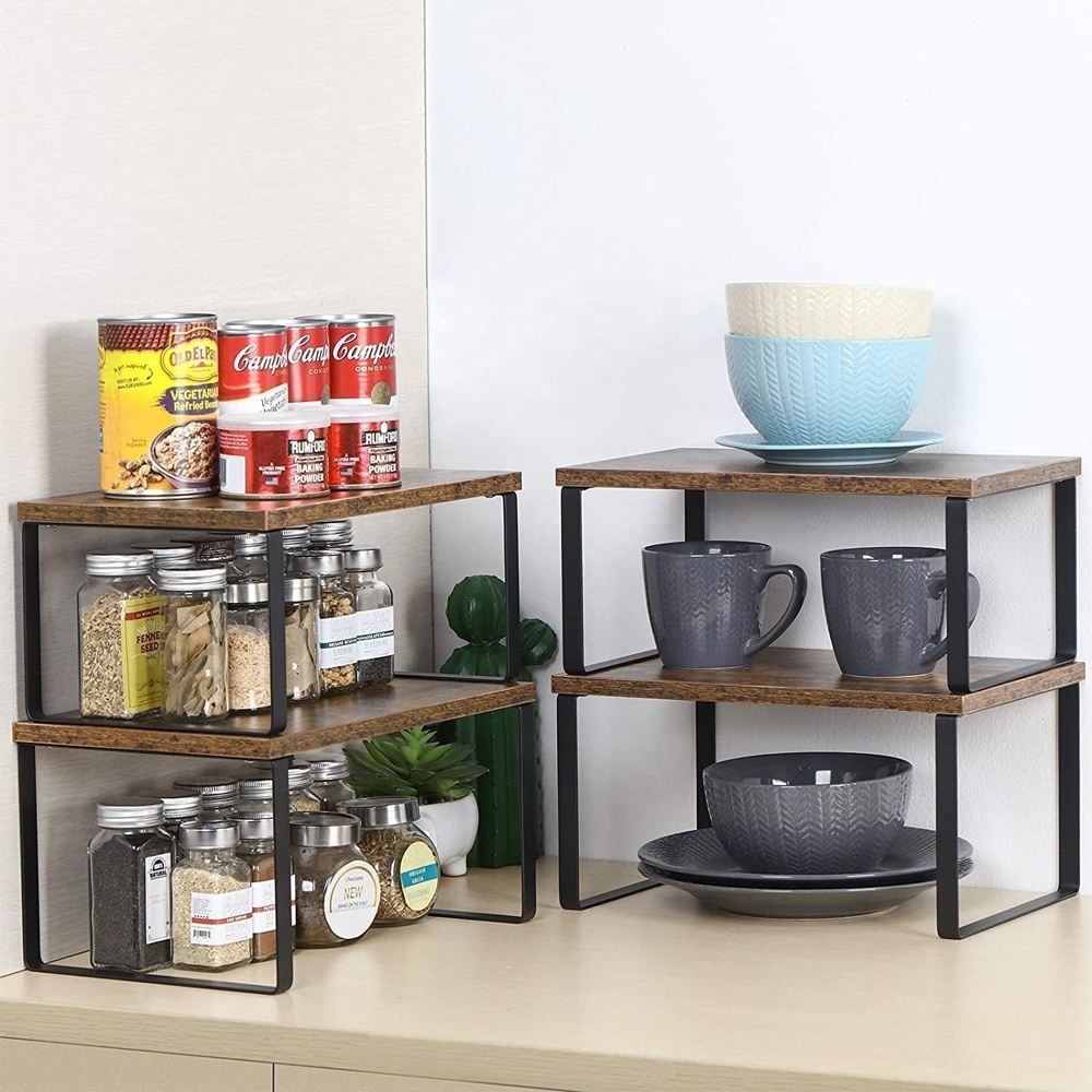 Pack of 4 Kitchen counter shelf stackable cabinet shelf organizer expandable countertop shelf for pantry kitchen spice rack